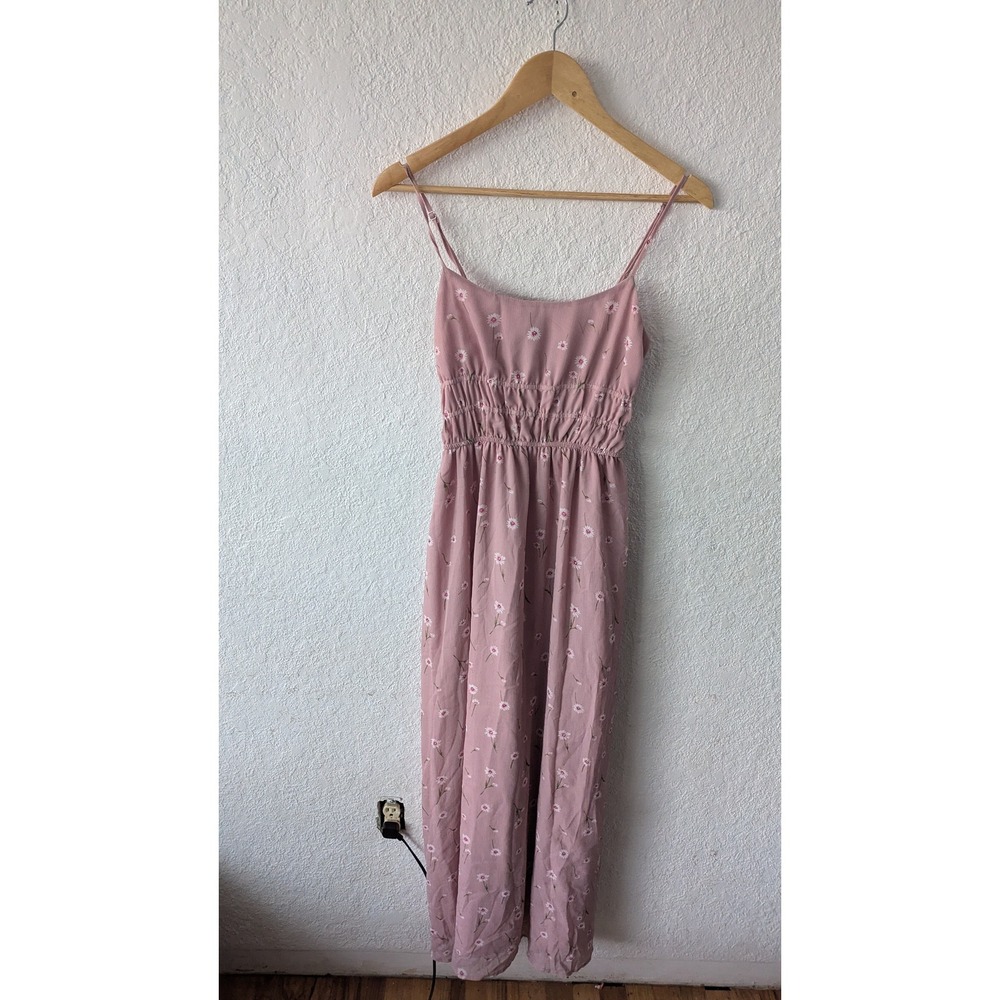 Forever 21 Pink Daisy Floral Smocked Waist Maxi Dress Adjustable‎ Straps Small